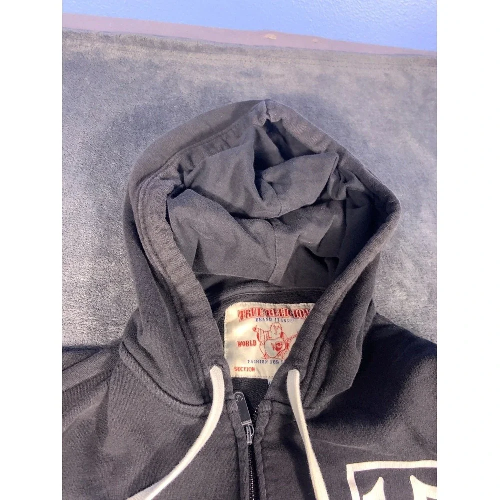 Vintage‎ True Religion Black Zip-Up Hoodie Double Sized SZ L Mens